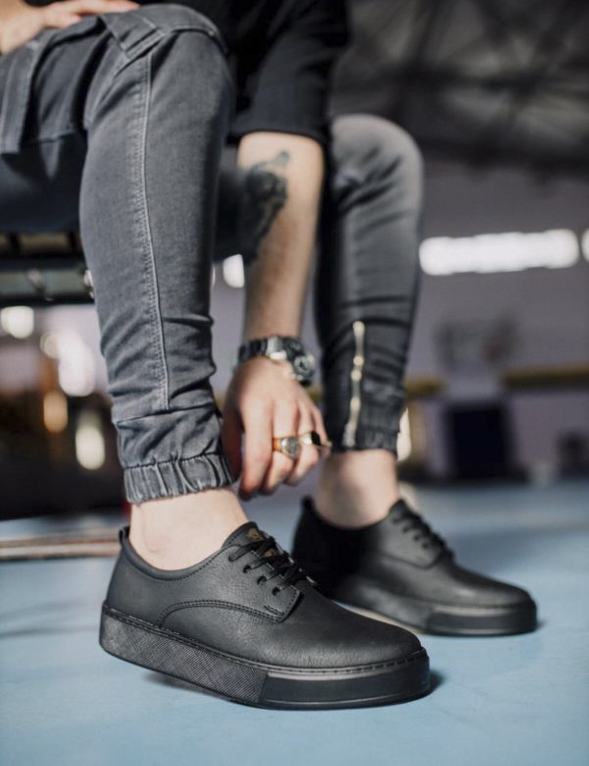 Ανδρικά μαύρα Casual Sneakers δερματίνη με κορδόνια 0772020BT φωτογραφία